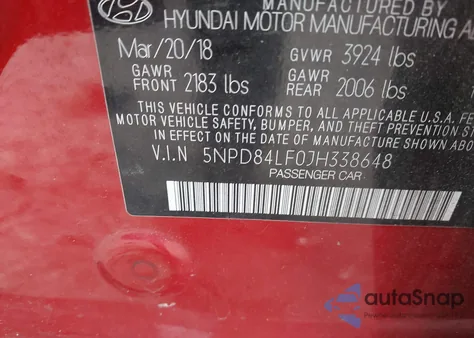 2018 Hyundai Elantra Sel из США, поврежденный, VIN 5NPD84LF0JH338648